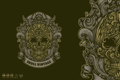 时尚个性的骷髅头矢量插画设计模板-AI，EPS，JPG，PDF，PNG，PSD