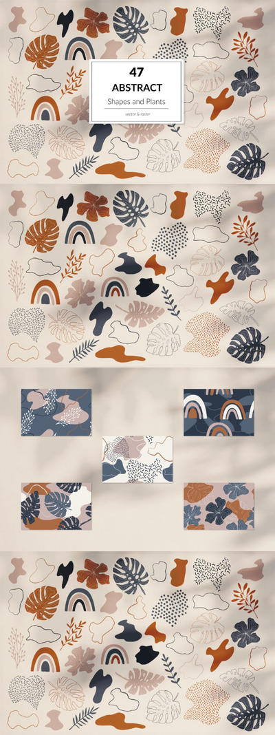 抽象的形状和植物图形插画素材