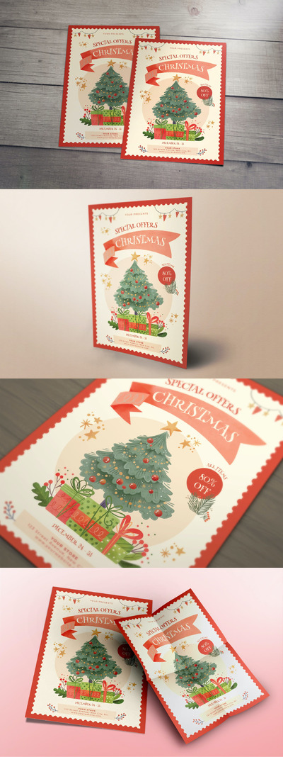 特价优惠的圣诞传单模板[AI,PSD]