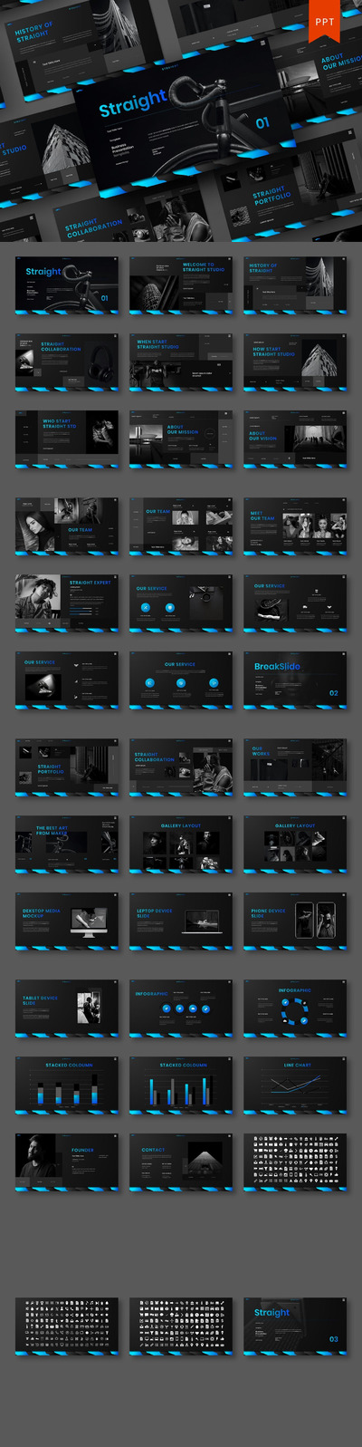 高端商业商务配色powerpoint幻灯片演示模板（pptx）