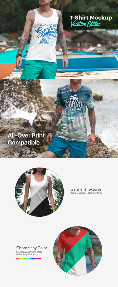海滩背景夏季T恤服装样机包[3.92GB,PSD]