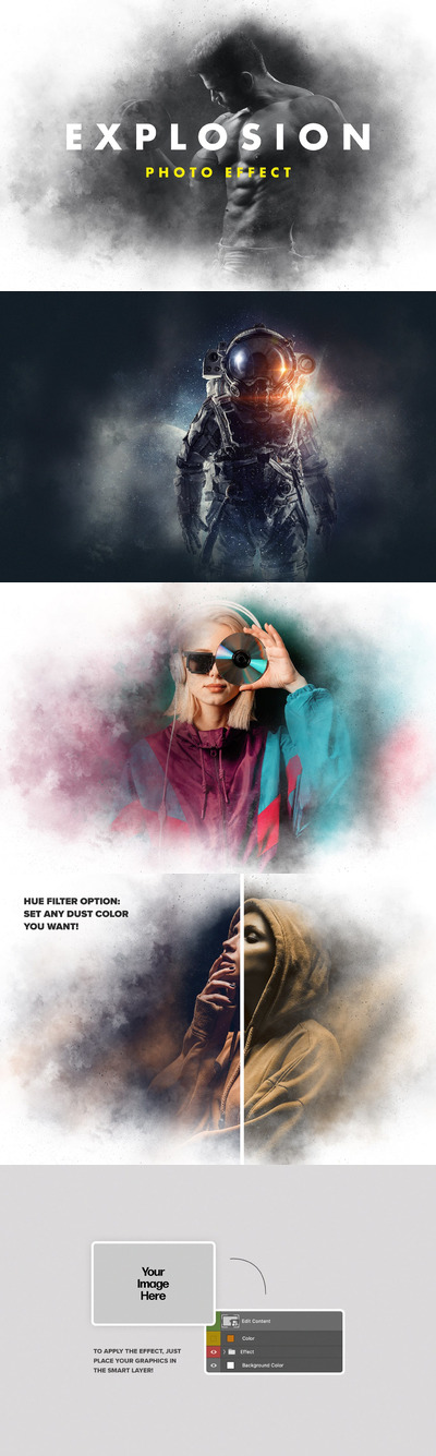 时尚震撼的粉尘烟雾爆炸效果图层样式photoshop动作预设