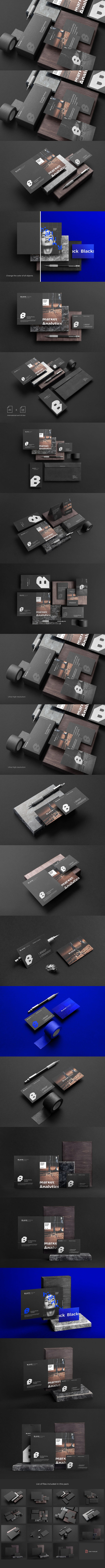 高端黑色办公文具品牌VI样机套件[2.33GB,PSD]