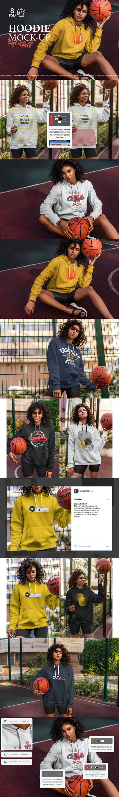高品质的篮球训练服运动服连帽衫卫衣服装设计VI样机展示模型mockups