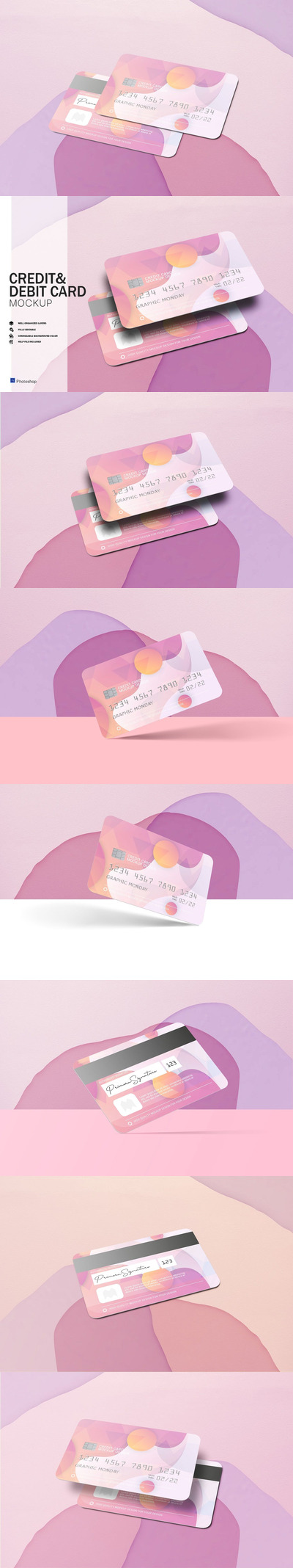 高品质的银行卡会员卡芯片卡信用卡借记卡VI设计样机展示模型mockups