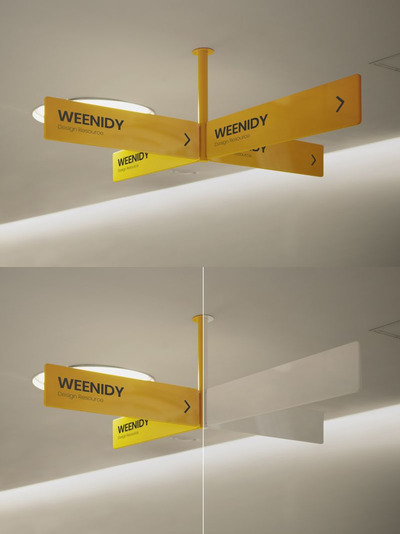 时尚高端稀有指示牌吊牌设计VI样机展示模型mockups