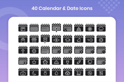 40个日历和日期图标集（AI,EPS,PNG,SVG）