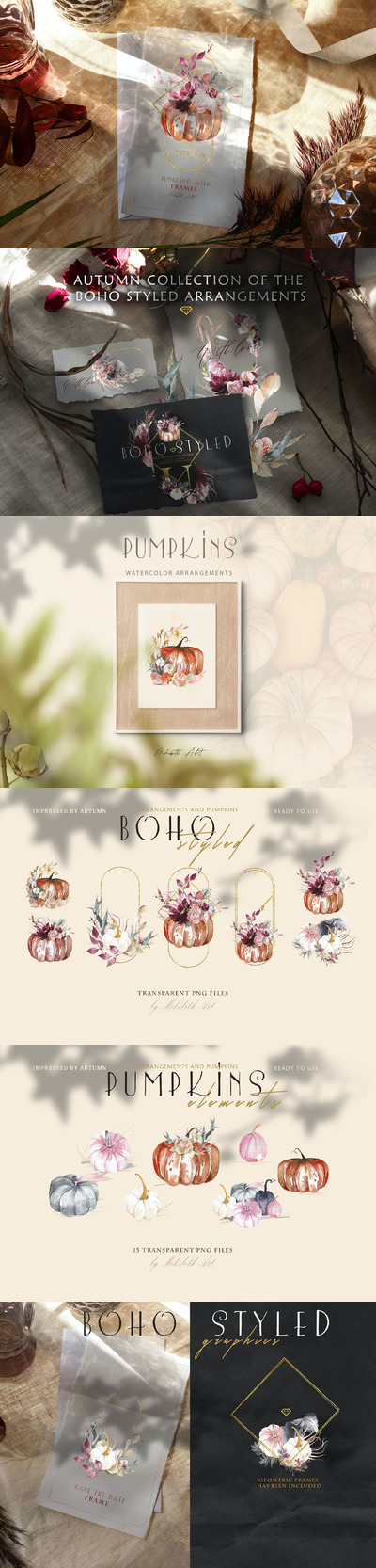 波西米亚风格南瓜插画[JPG,PNG]