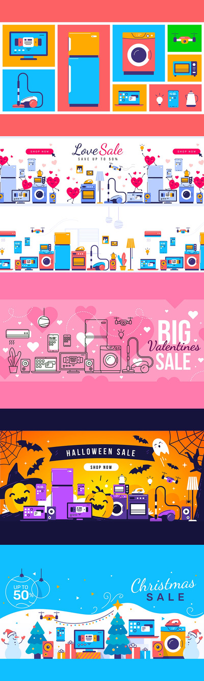 家用电器矢量插画[EPS,JPG]