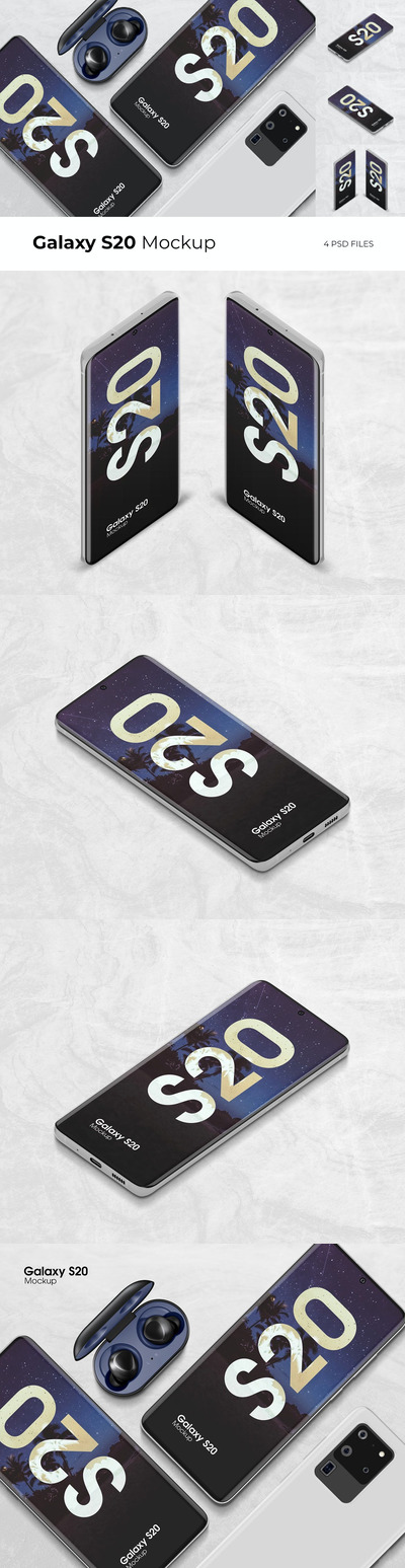 高品质的三星Galaxy S20 APP UI样机展示模型mockups