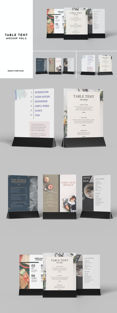高品质的桌牌菜谱菜牌设计VI样机展示模型mockups