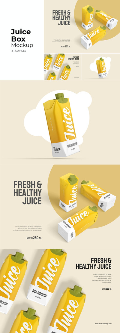 高品质的果汁牛奶酸奶饮料包装设计VI样机展示模型mockups