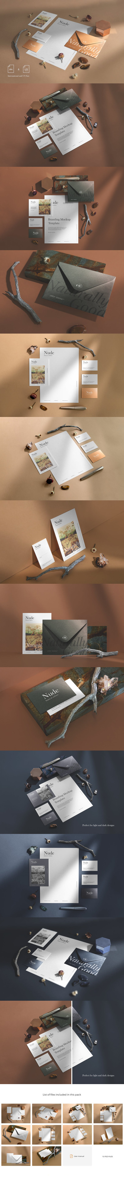 泥土色高端文具品牌VI样机素材包[1.69GB,PSD]