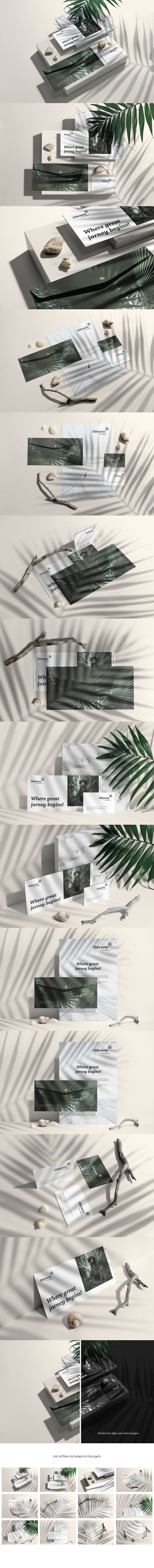 奥德赛-植物阴影企业文具品牌样机素材包[2.43GB,PSD]