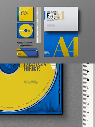 A4尺寸传单文具VI样机[PSD]
