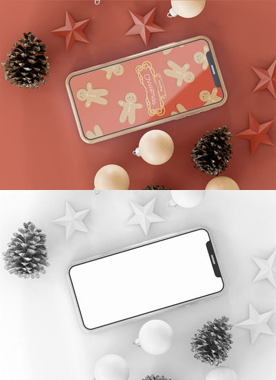 圣诞节手机屏幕设计样机[PSD]