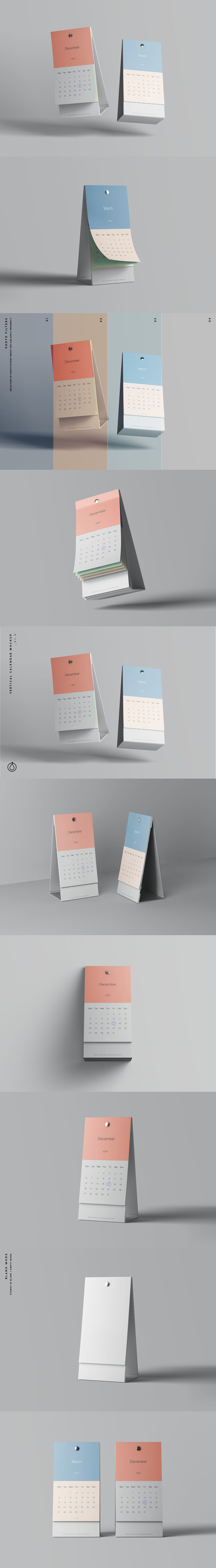 高品质的2021新年垂直日历台历设计VI样机展示模型mockups