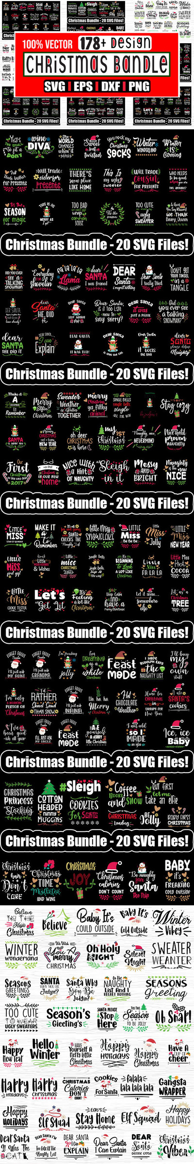178种圣诞节和新年的矢量SVG图形设计元素下载（SVG）