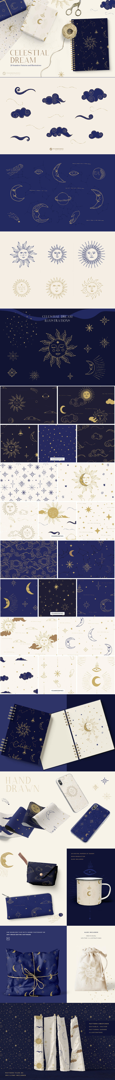 高端抽象少见的天文图案星座背景底纹纹理矢量插图插画集合-AI，EPS，JPG，PNG