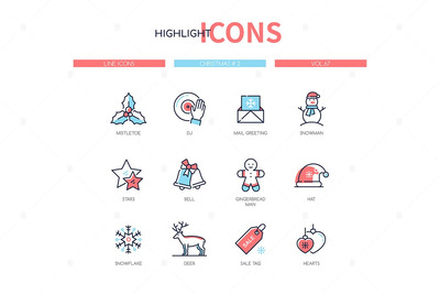 圣诞快乐 - 线条设计样式图标集[EPS,JPG]