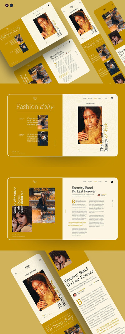 时尚高端简约多用途时尚博客新闻banner详情页着陆页设计模板-XD，PSD