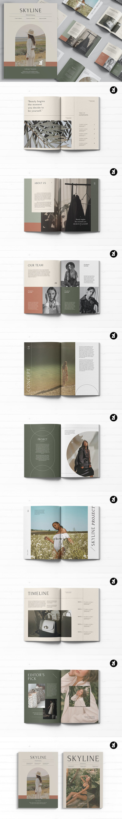 时尚高端简约清新多用途品牌手册画册宣传册杂志房地产楼书设计模板