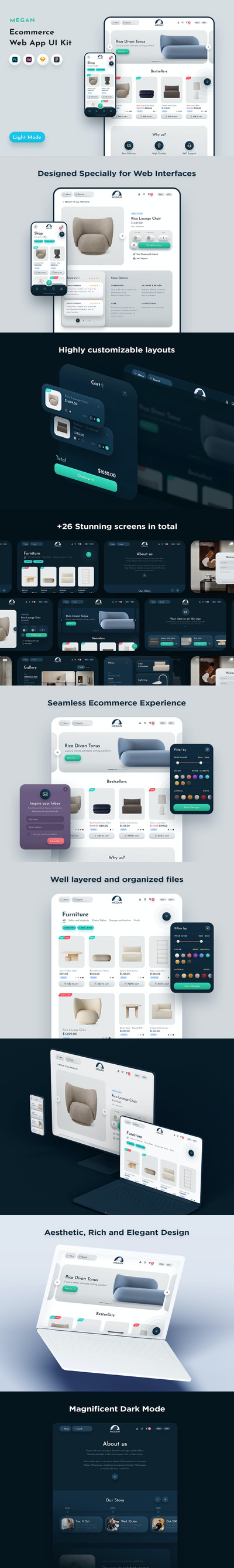 时尚高端专业的高品质简约电子商务UI kits-SKETCH, XD, FIG, PSD