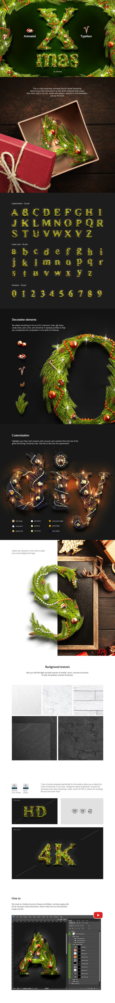 圣诞节元素动画字体套装动作下载 [JPG, PSD, PNG, ATN]