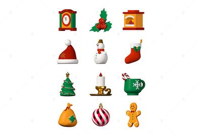 寒假符号-现代彩色3D图标 [JPG]