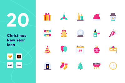 圣诞快乐和新年快乐的图标[AI,PNG,SKETCH]