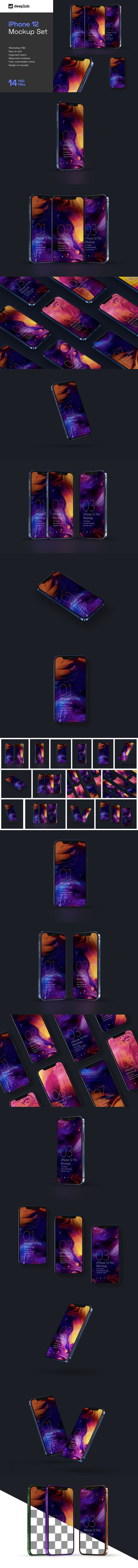 深色背景iPhone 12 Pro手机样机套件