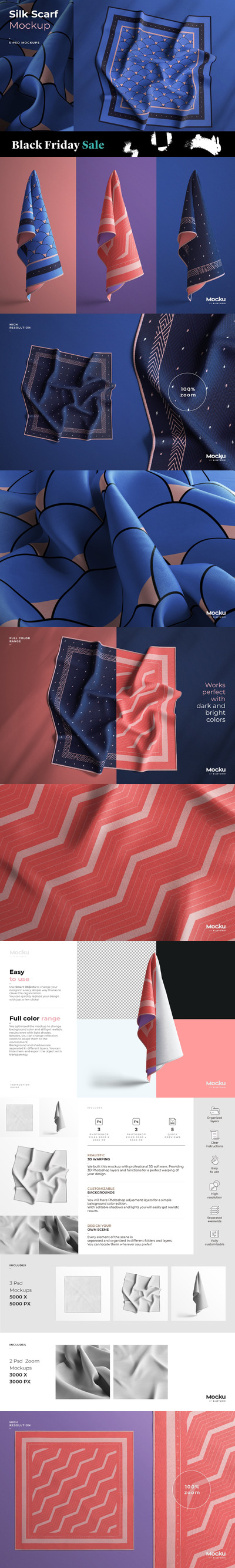 纺织丝绸围巾设计样机[1.56GB,PSD]