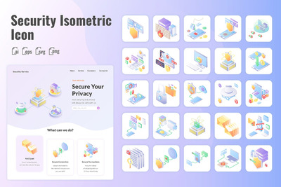 25个3D立体2.5D等轴等距互联网安全图标icon集合-AI，EPS，SVG，PNG