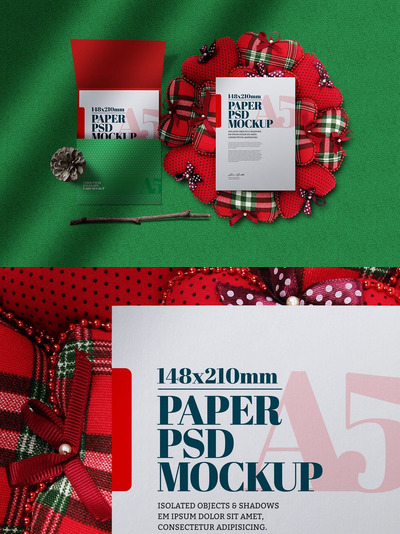 圣诞A5传单邀请函贺卡模型样机（PSD）