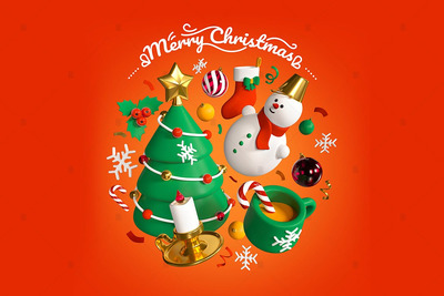 圣诞快乐新年快乐3D风格元素(jpg)