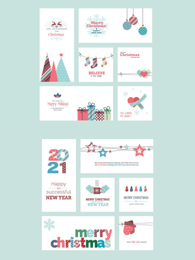 圣诞和2021新年插画元素(eps)