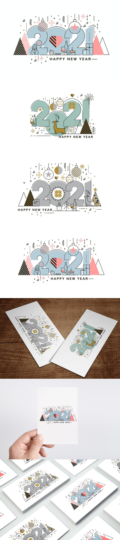 扁平化风格的2021新年圣诞节矢量插画banner海报着陆页设计模板-AI，EPS，JPG，PDF，PSD