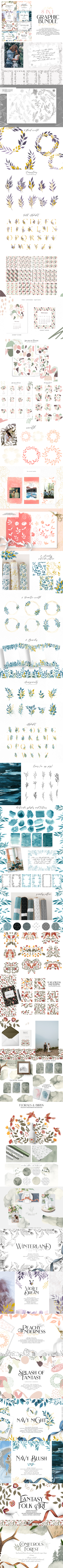 8合1手绘设计水彩图形套装[1.68GB,ai,eps,png]