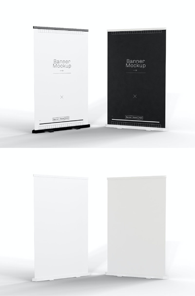 黑白广告横幅展览模型[PSD]