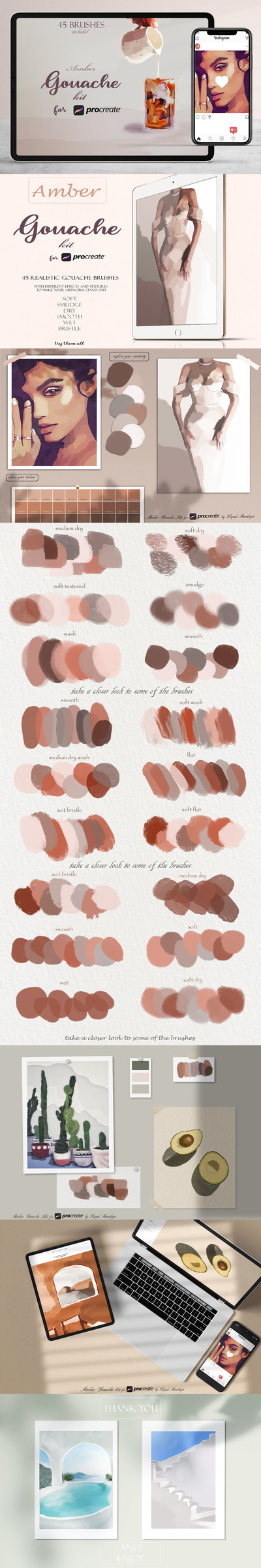 琥珀色水粉Procreate笔刷素材