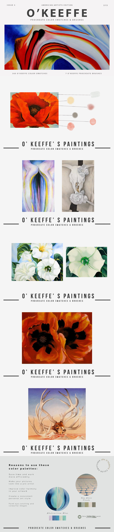 Georgia O'Keeffe插画必备Procreate笔刷套装