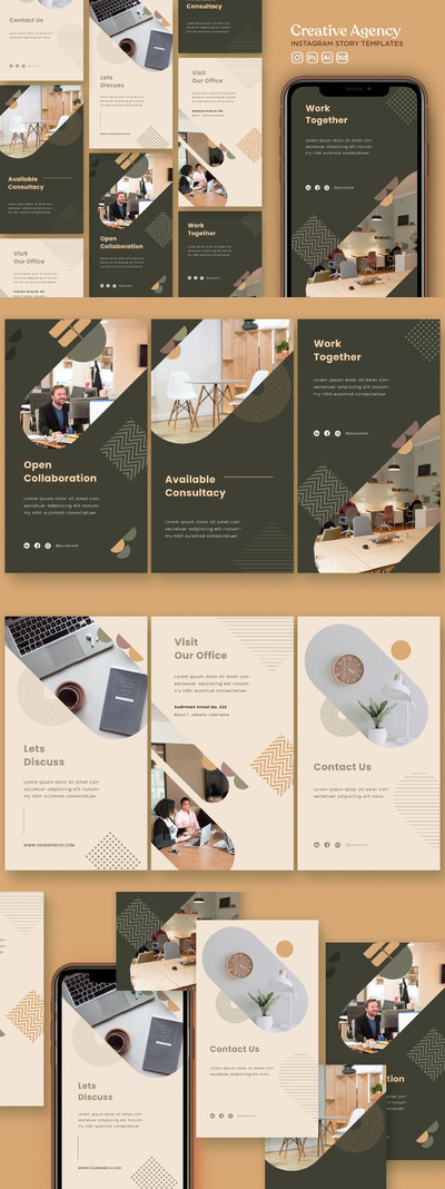 优雅时尚清新高端简约多用途Instagram社交媒体banner海报设计模板集合-AI, EPS, PDF, PSD, XD