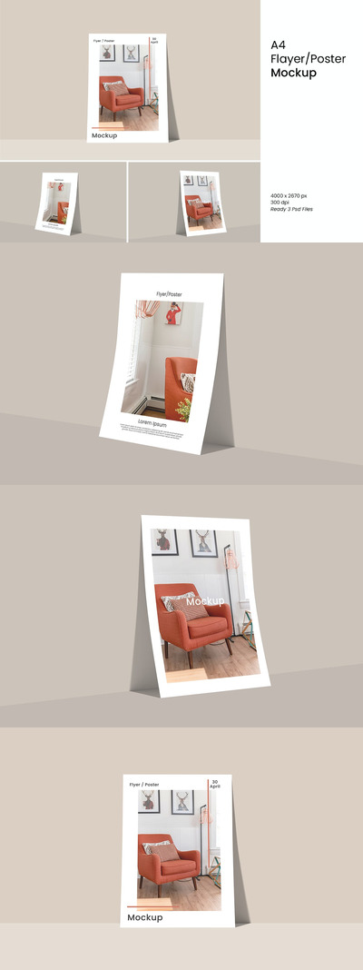 简约好用的A4尺寸海报宣传单设计VI样机展示模型mockups