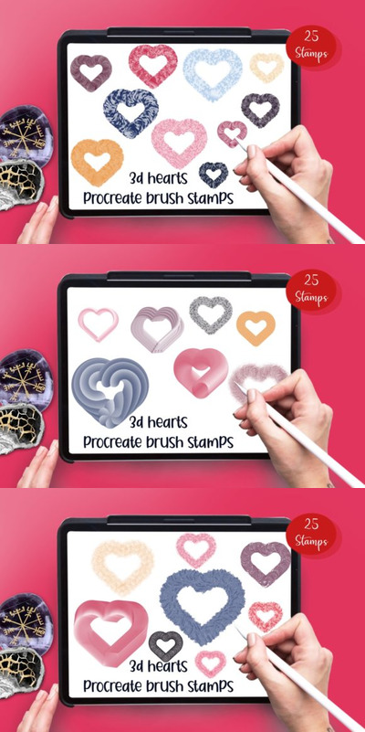 3D爱心Procreate图章笔刷