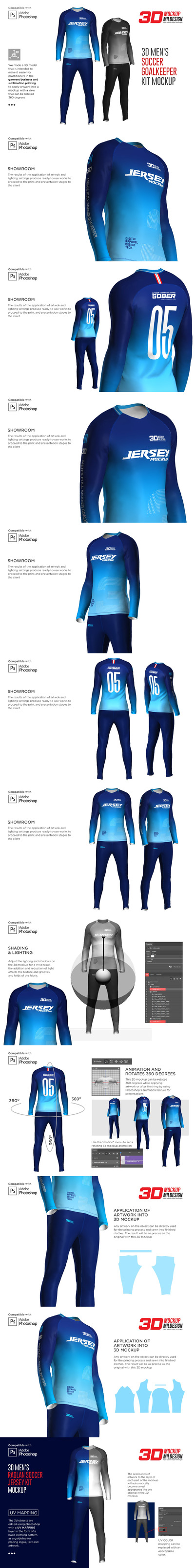 3D男子足球守门员服装样机psd套件