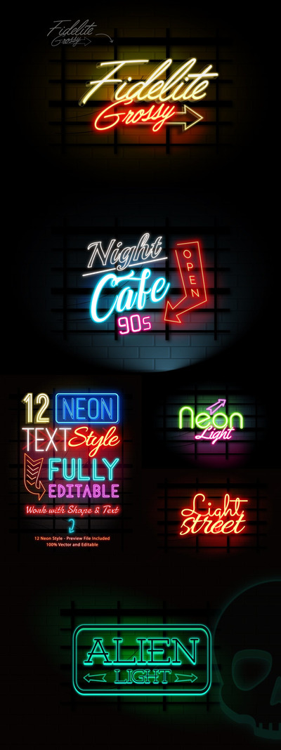 Ai酷炫霓虹灯字体设计样机(Ai)