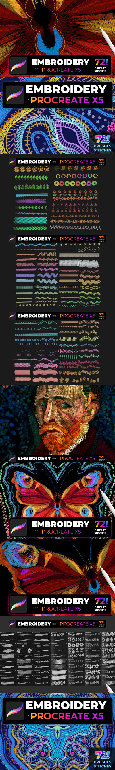 复古刺绣效果Procreate笔刷套装