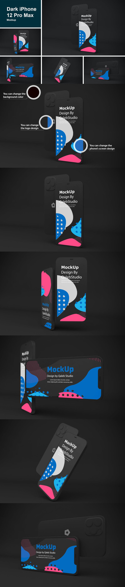 深色iPhone 12 Pro Max APP UI样机展示模型mockups