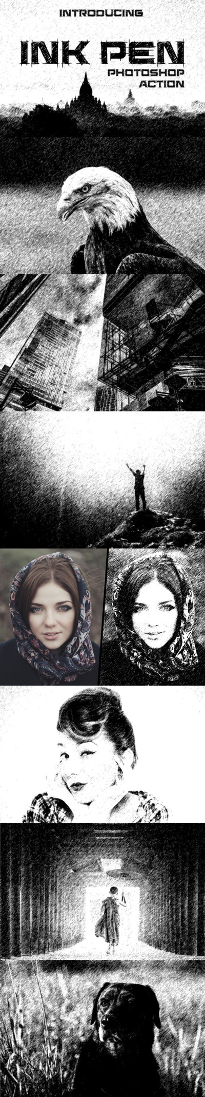 逼真的墨水笔画和素描效果Photoshop动作