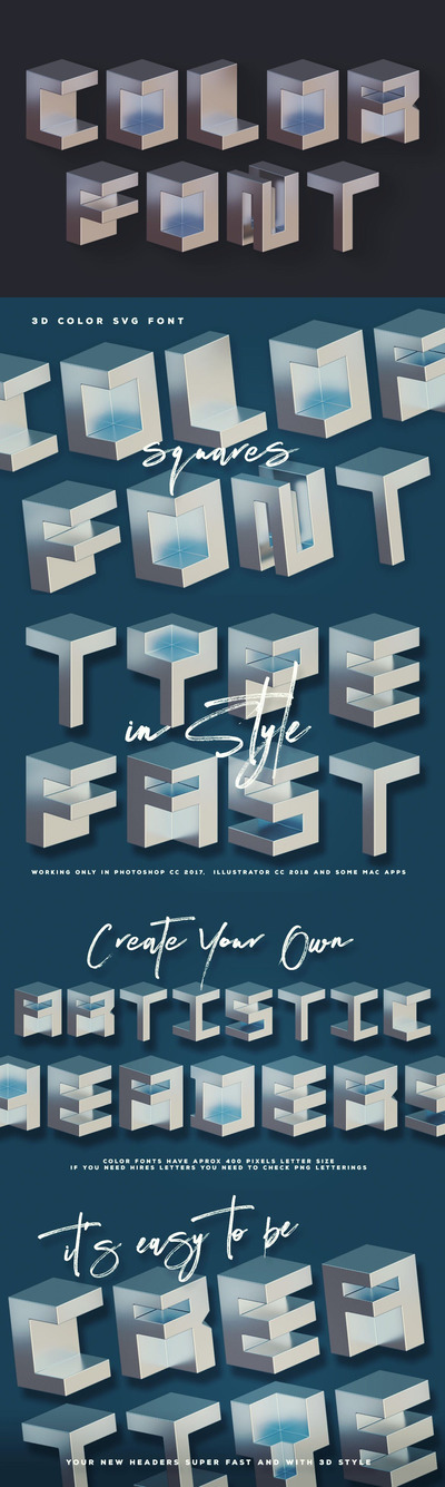 2.5D等轴等距3D立体SVG字体-Squares